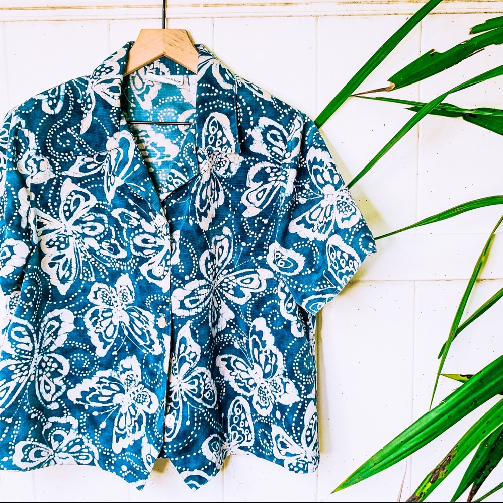 vintage vsco y2k butterfly crop button up popover - Picture 4 of 9